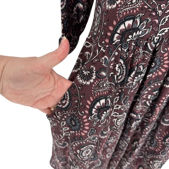 Garnet Hill Dress Size 6 Floral Paisley Peasant Plum 3/4 Sleeve Pockets Bohemian - Picture 6 of 13
